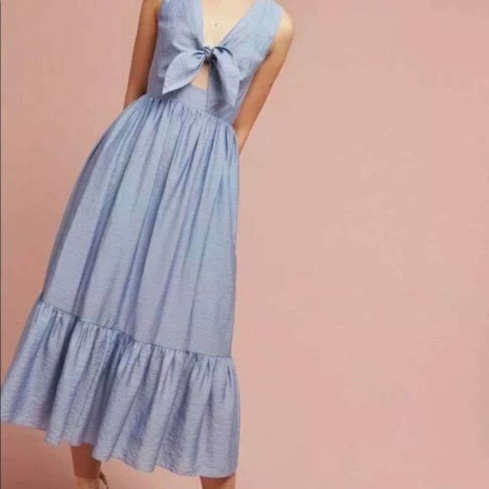 shoshanna kayla blue tie-front midi dress